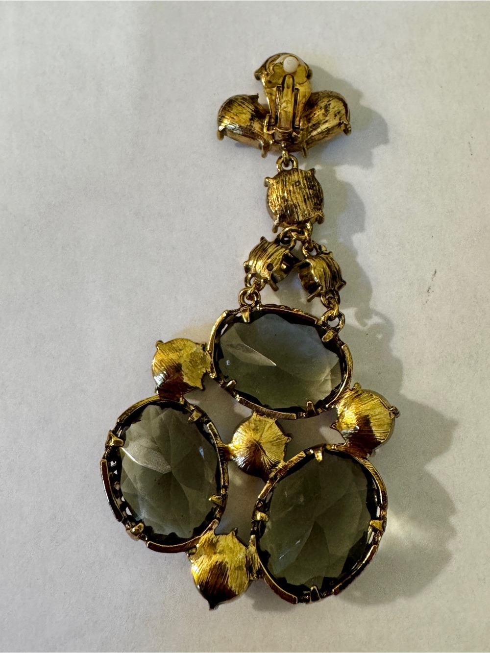 Badgley Mischka Olive Green and Gold Crystal Chandelier Earrings - Picture 3 of 3